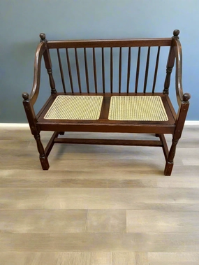 Curved Wood and Rattan Entryway Bench