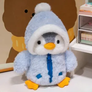 Cute Stuffed Penguin Plush Toy with Fuzzy Fleece Jacket and Hat, Little Penguin Plush Dolls for Boys and Girls - Blue