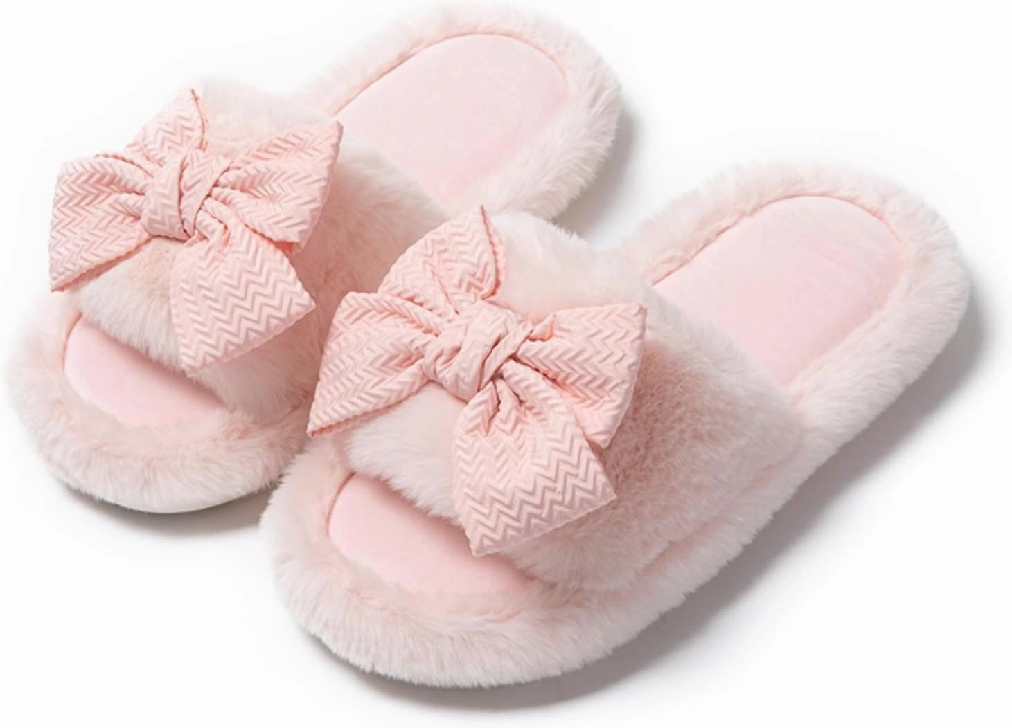 Cute Bow House Women's Slippers - Open Toe Warm Plush Fluffly Non-Slip Sole Indoor