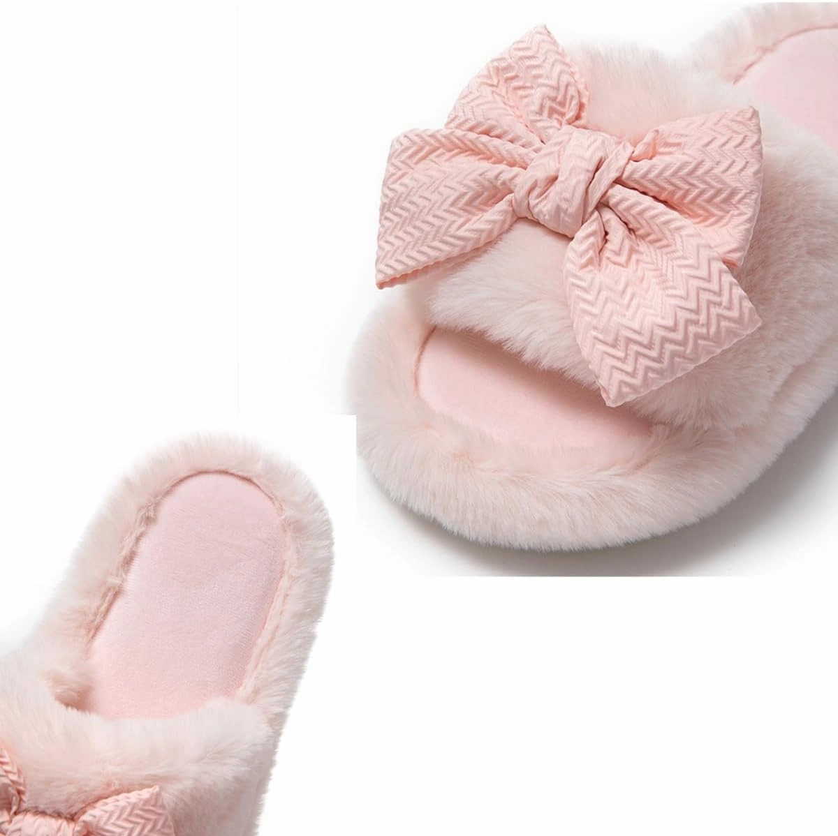 Cute Bow House Women's Slippers - Open Toe Warm Plush Fluffly Non-Slip Sole Indoor