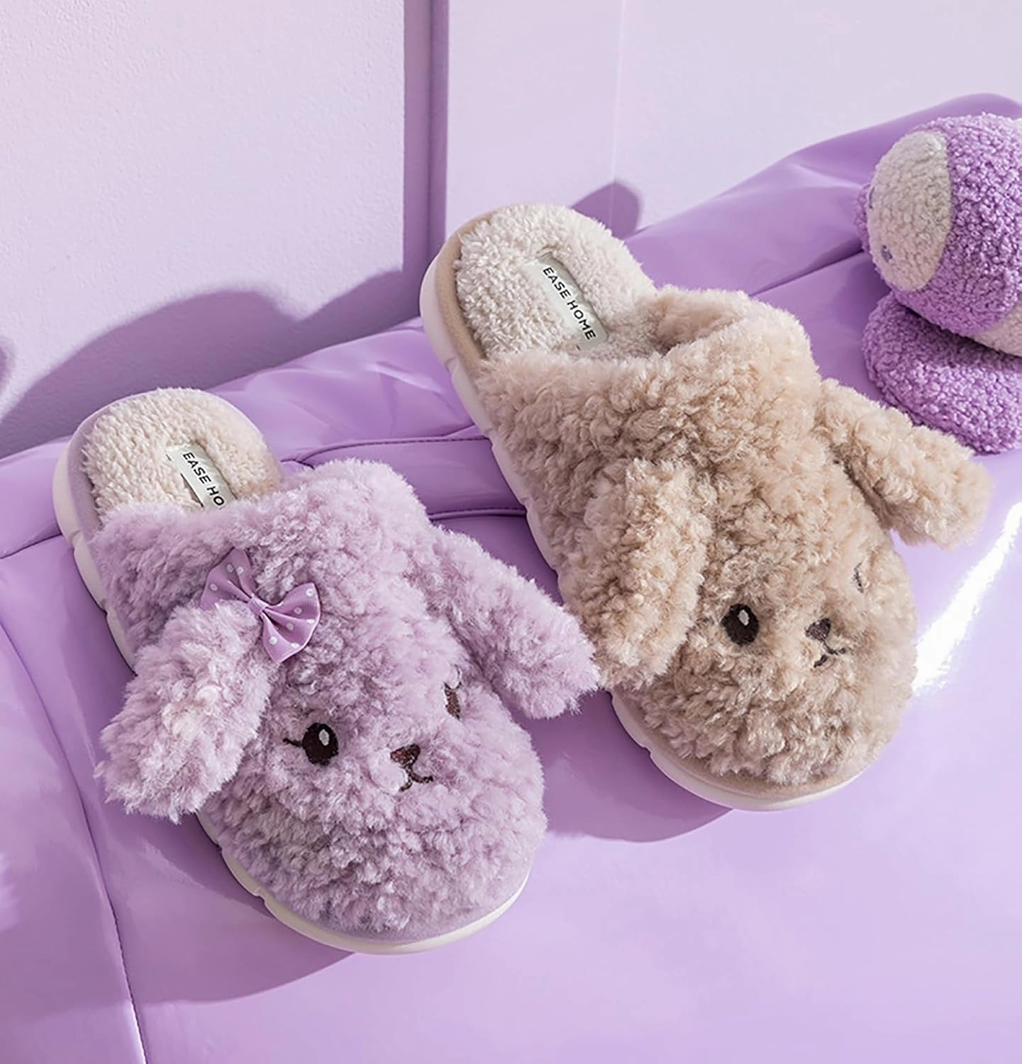 Cute Furry Slippers - Women's Winter & Autumn Couple Slippers with PVC Soles, Plush Uppers. Keep Feet Warm & Cozy!