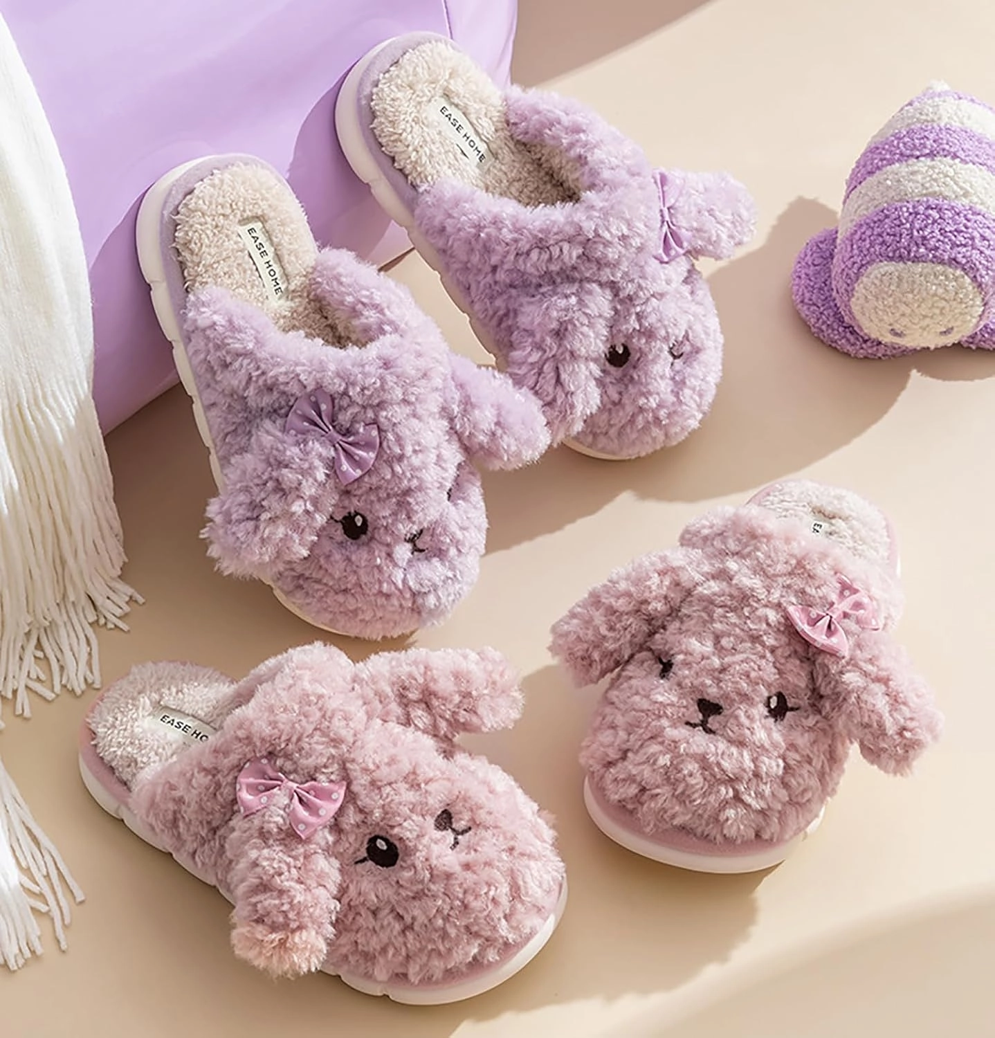 Cute Furry Slippers - Women's Winter & Autumn Couple Slippers with PVC Soles, Plush Uppers. Keep Feet Warm & Cozy!
