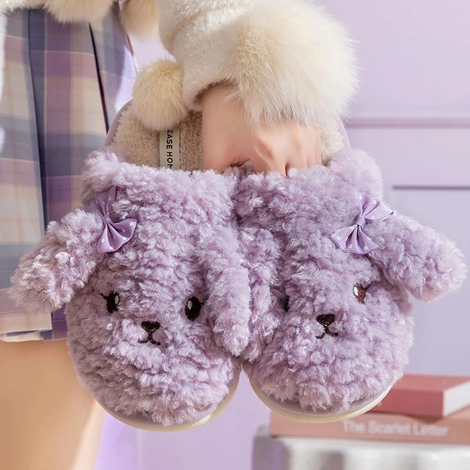 Cute Furry Slippers - Women's Winter & Autumn Couple Slippers with PVC Soles, Plush Uppers. Keep Feet Warm & Cozy!