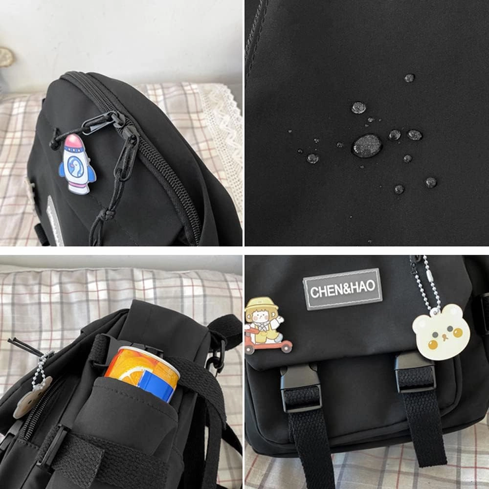Cute Mini Aesthetic Backpack with Pin Accessories and Plush Pendant for School