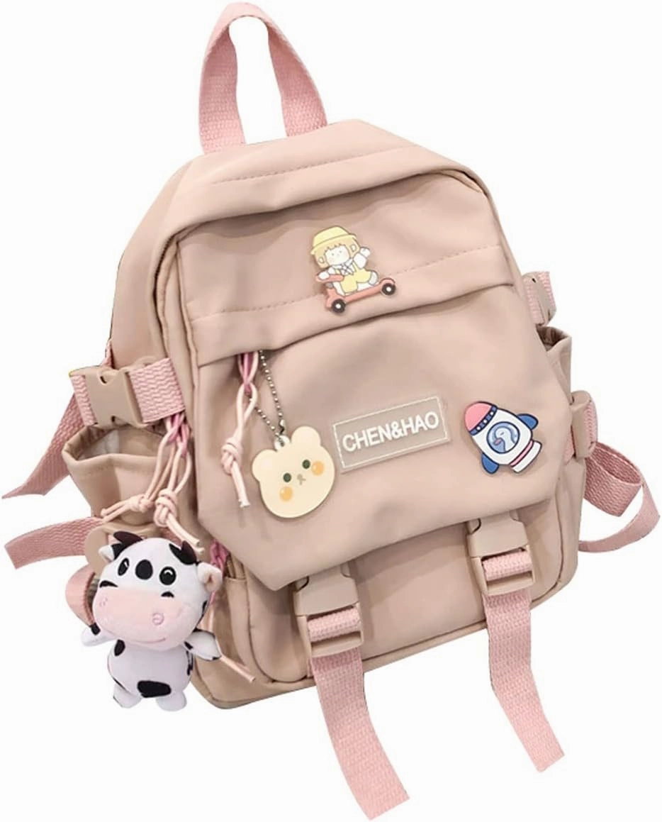 Cute Mini Aesthetic Backpack with Pin Accessories and Plush Pendant for School