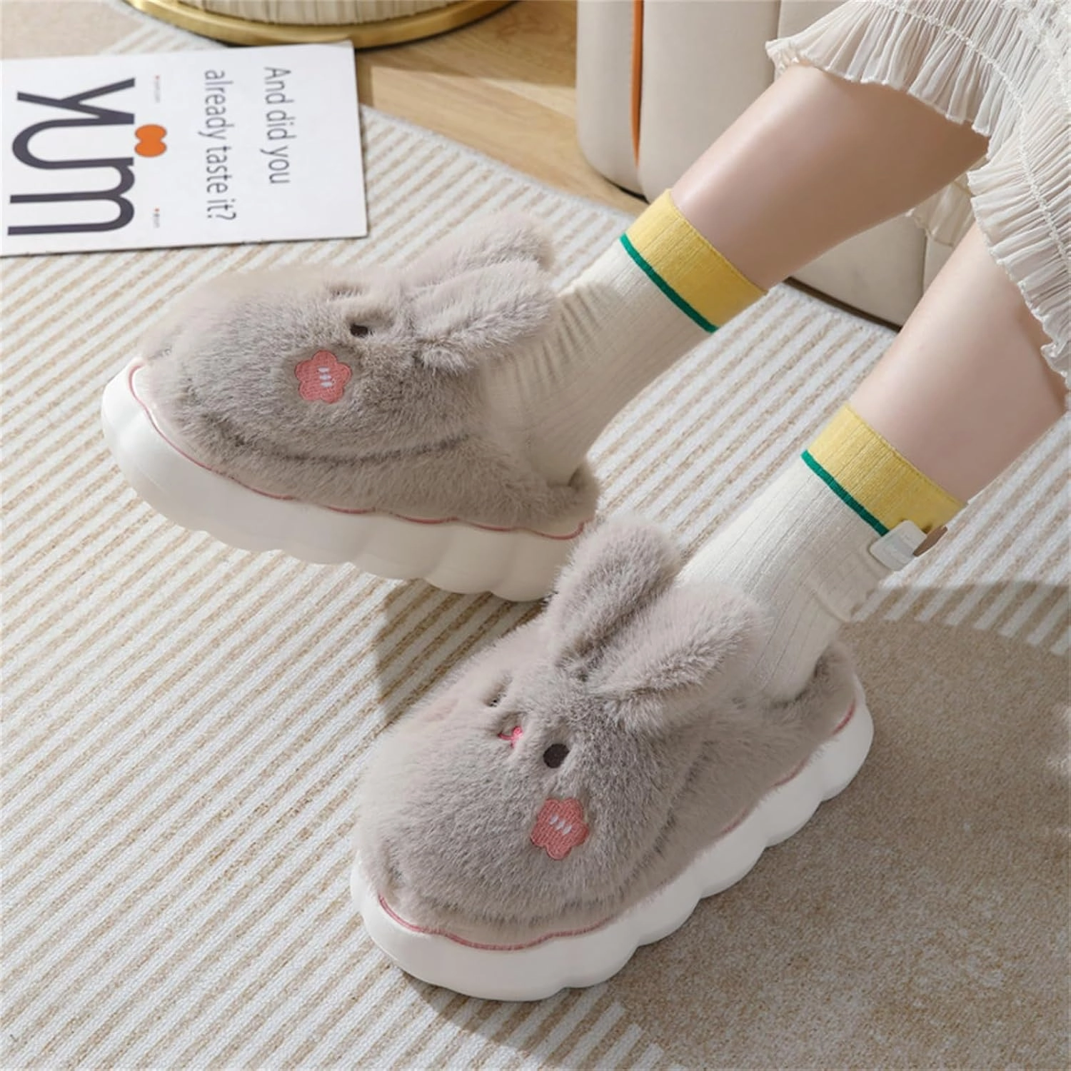 Cute Rabbit Cotton Animal Slippers for Women - Warm Home Slippers
