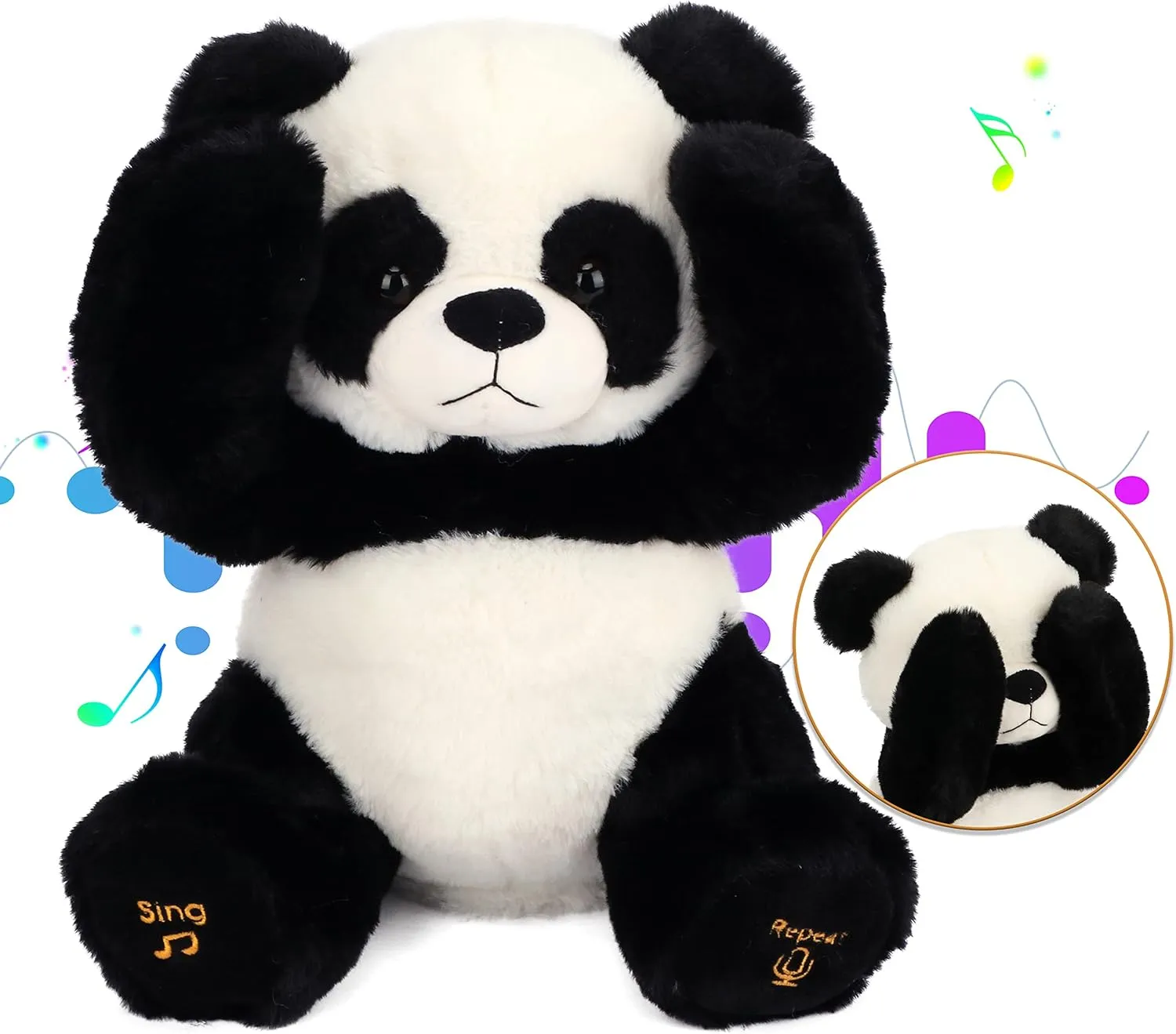 Cuteoy Peek A Boo Panda Bear Plush Toy Interactive Electric Stuffed Animal Repeats What You Say Singing Talking Musical Plushies Gifts for Christmas Birthday 11''