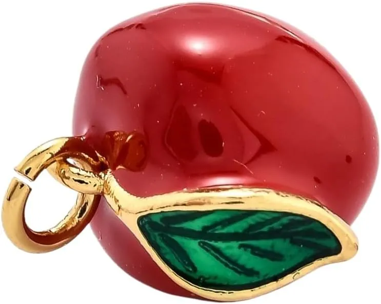 DanLingJewelry 5Pcs Mini Brass Enamel Red Apple Charms 3D Imitation Fruit Food Hanging Ornaments for DIY Jewelry Craft Supplies