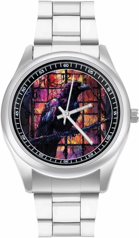 Dark Raven Shackles Stained Glass Window Casual Wrist Watches for Men Classic Business Dress Watch Big Face for Work Gym