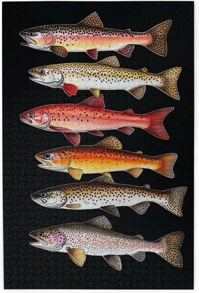 Different Varieties of Fish, Puzzles for Adults 1000 Pieces, Retro Style Brainstorming Game, Stress Reliever for Parties, Impossible Brain Challenge for Fishing Enthusiasts