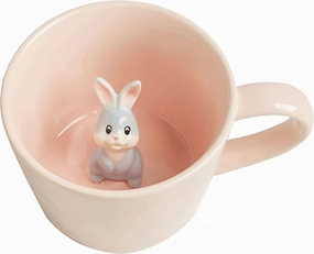 DIHOclub Rabbit Ceramic Cup Hidden 3D Animal Inside Mug,Cute Cartoon Bunny Handmade Figurine Mugs,Easter Gifts,12 OZ (Pink)