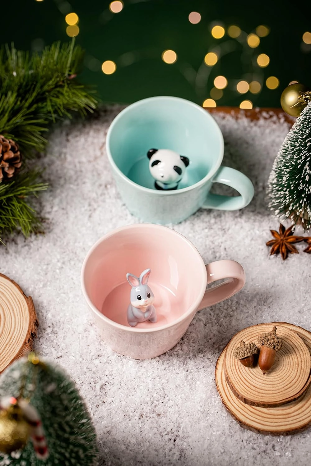 DIHOclub Rabbit Ceramic Cup Hidden 3D Animal Inside Mug,Cute Cartoon Bunny Handmade Figurine Mugs,Easter Gifts,12 OZ (Pink)