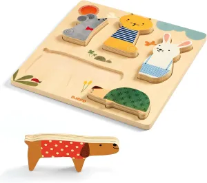 DJECO Woodypets Wooden Puzzle - Adorable Animal Puzzle Game for Kids - Fun & Engaging Activity for Friends & Family, Educational Toys for Children 12  Months Girls & Boys