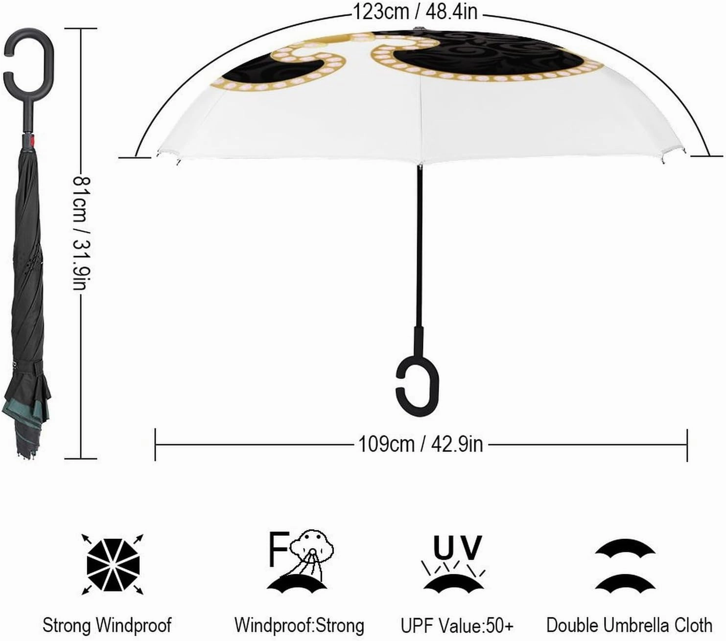 Donnapink Auto Large Inverted Rain Umbrella, Automatic Open/Close Reverse Car Umbrella Sun Protect UV Winds Rain Compact Parasol