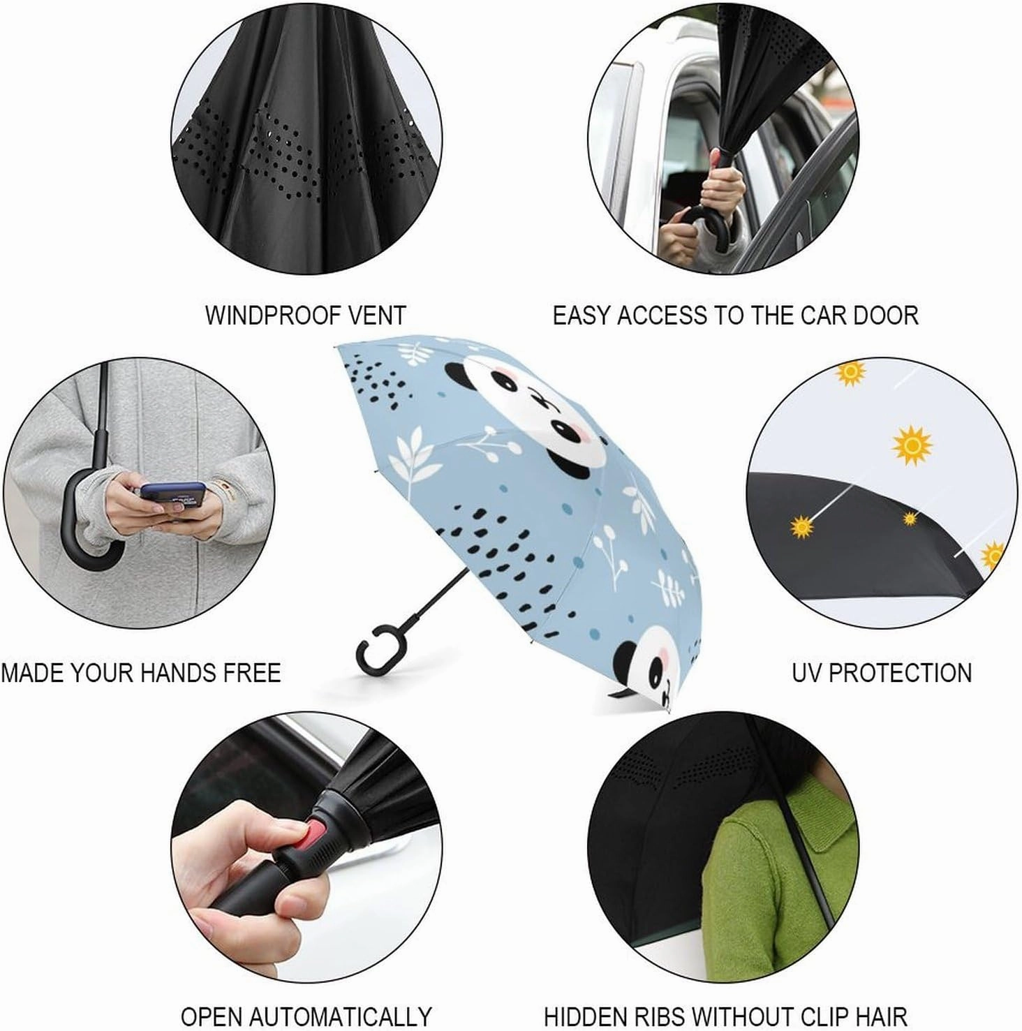 Donnapink Auto Large Inverted Rain Umbrella, Automatic Open/Close Reverse Car Umbrella Sun Protect UV Winds Rain Compact Parasol