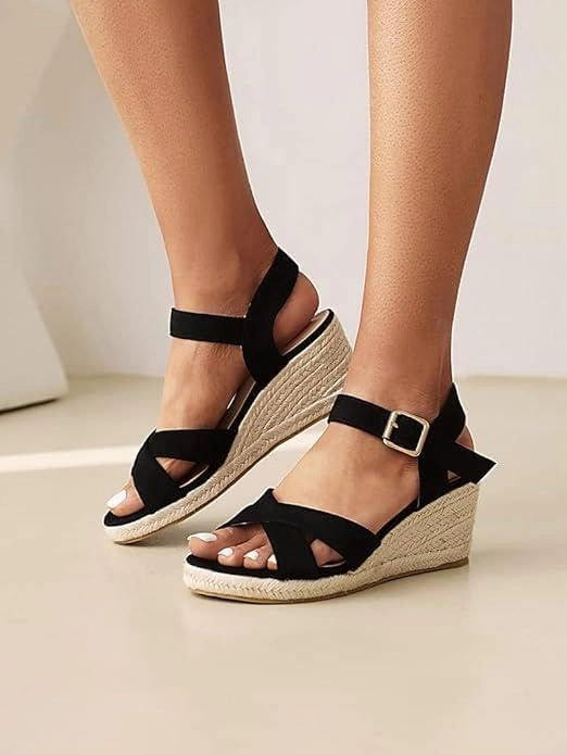 DREAMCIA Espadrilles Wedge Platform Sandals for Women Strappy Ankle Strap Buckle Open Toe Sandals Dressy Shoes Summer