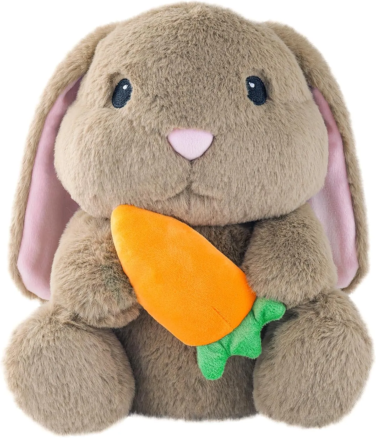 Easter Bunny Stuffed Animal, 9.8" Plush Rabbit with Floppy Ears and Carrot, Rabbit Stuffed Animals Plush Toy Easter Gift for Kids Girls Boys, Brown