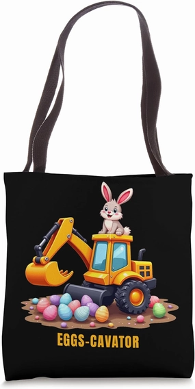 Easter Excavator, Eggs-cavator, Construction Vehicle Tote Bag