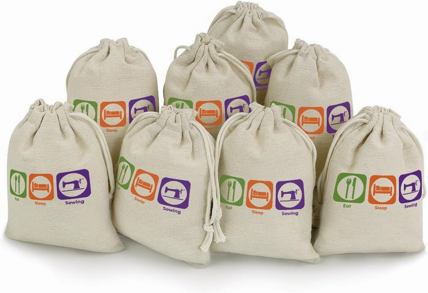 Eat Sleep Sewing Fashion Bunches Pocket 8 Pack Cotton Storage Drawstring Bags Cute Sachet Bag