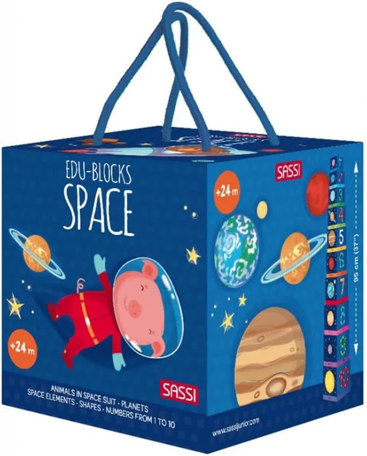 Edu-Blocks - Space - 10 Stacking Cubes & Booklet Set, Planets-Elements-Shapes-Numbers-Animals in Space Suits, Learn & Play, Kids-Toddlers 2 