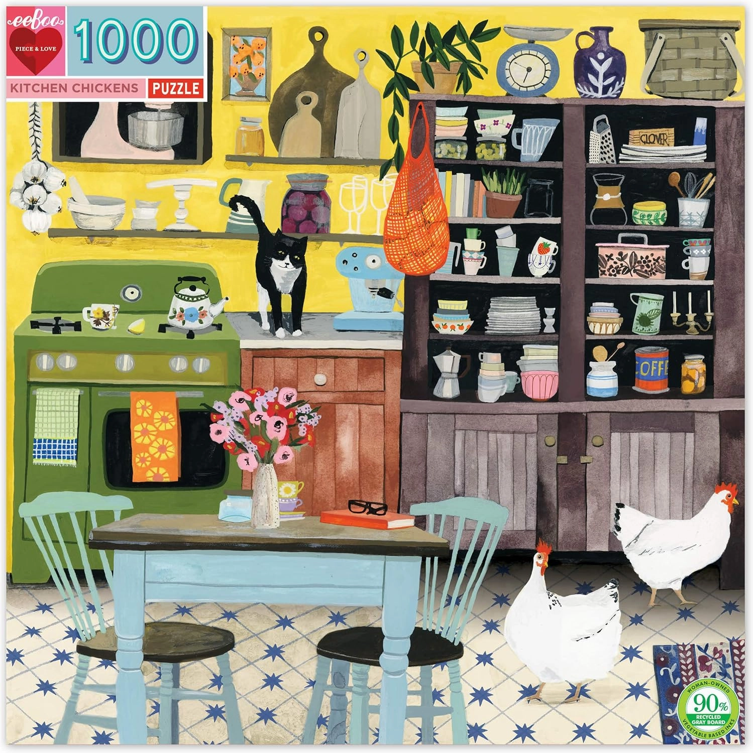 eeBoo: Piece and Love Kitchen Chickens 1000 Piece Square Adult Jigsaw Puzzle, Puzzle for Adults and Families, Glossy, Sturdy Pieces and Minimal Puzzle Dust