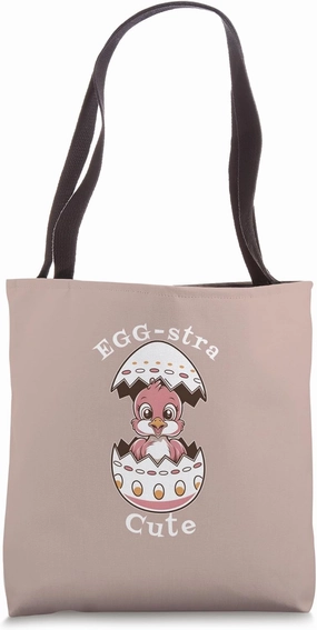 Egg-stra Cute – Baby Flamingo Hatchling Happy Easter Egg Tote Bag
