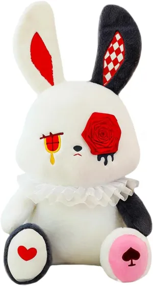 ELAINREN Creepy Gothic Bunny Plush Toy, Stuffed White Rabbit with Rose Decor, Dreadful Rose Rabbit Plushie Halloween Dolls Gifts/15.7''
