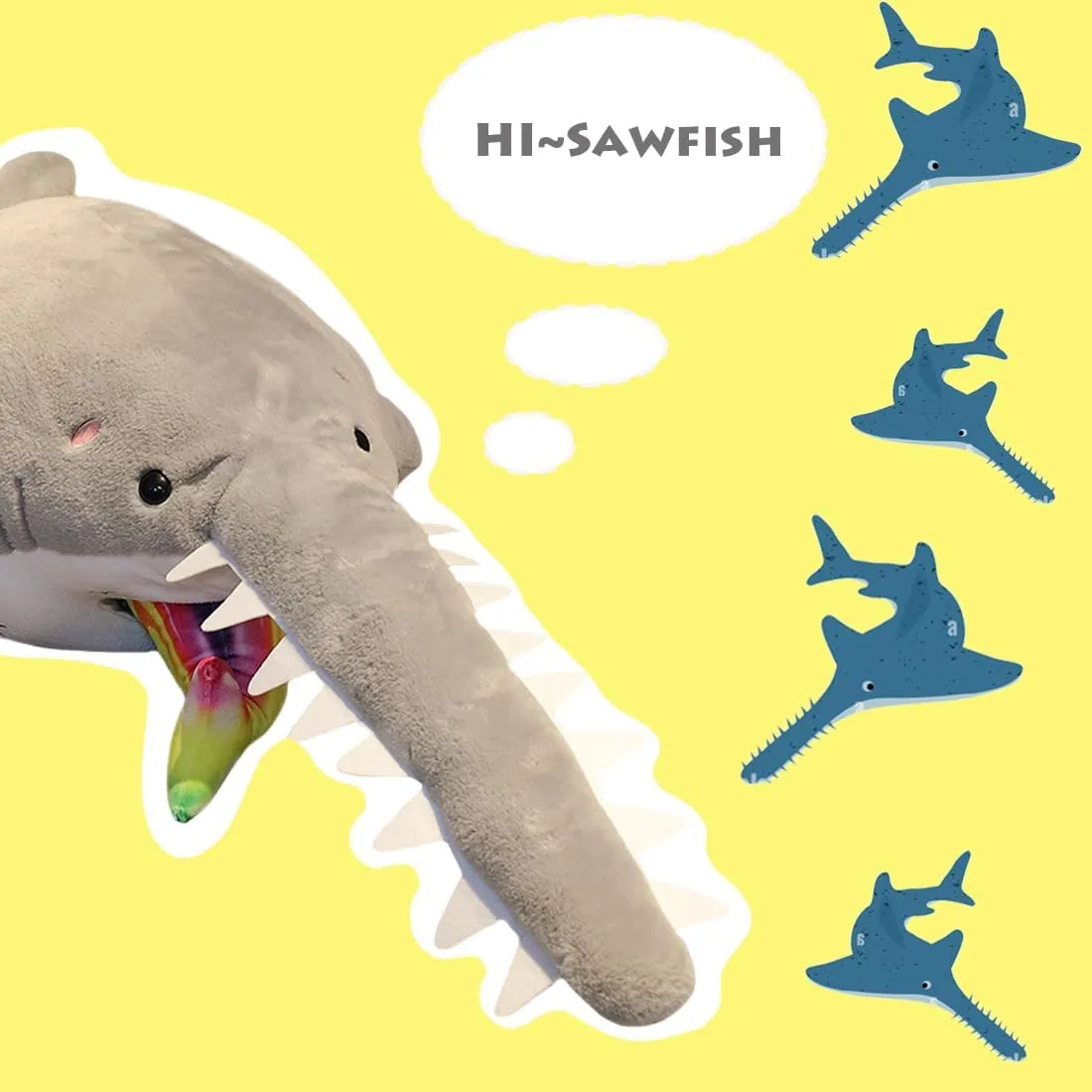 ELAINREN Lifelike Gray Sawfish Stuffed Ocean Toy Super Soft Saw Fish Plush Pillow Cuddle Shark Whale Plushie Big Cushion/37.4''