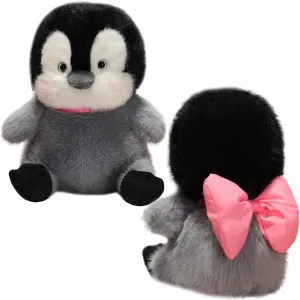 ELAINREN Stuffed Furry Penguin Toy with Bow Decor, Super Soft Black Penguin Plush Pillow Cuddle Anime Penguin Plushie Doll Gifts/22cm