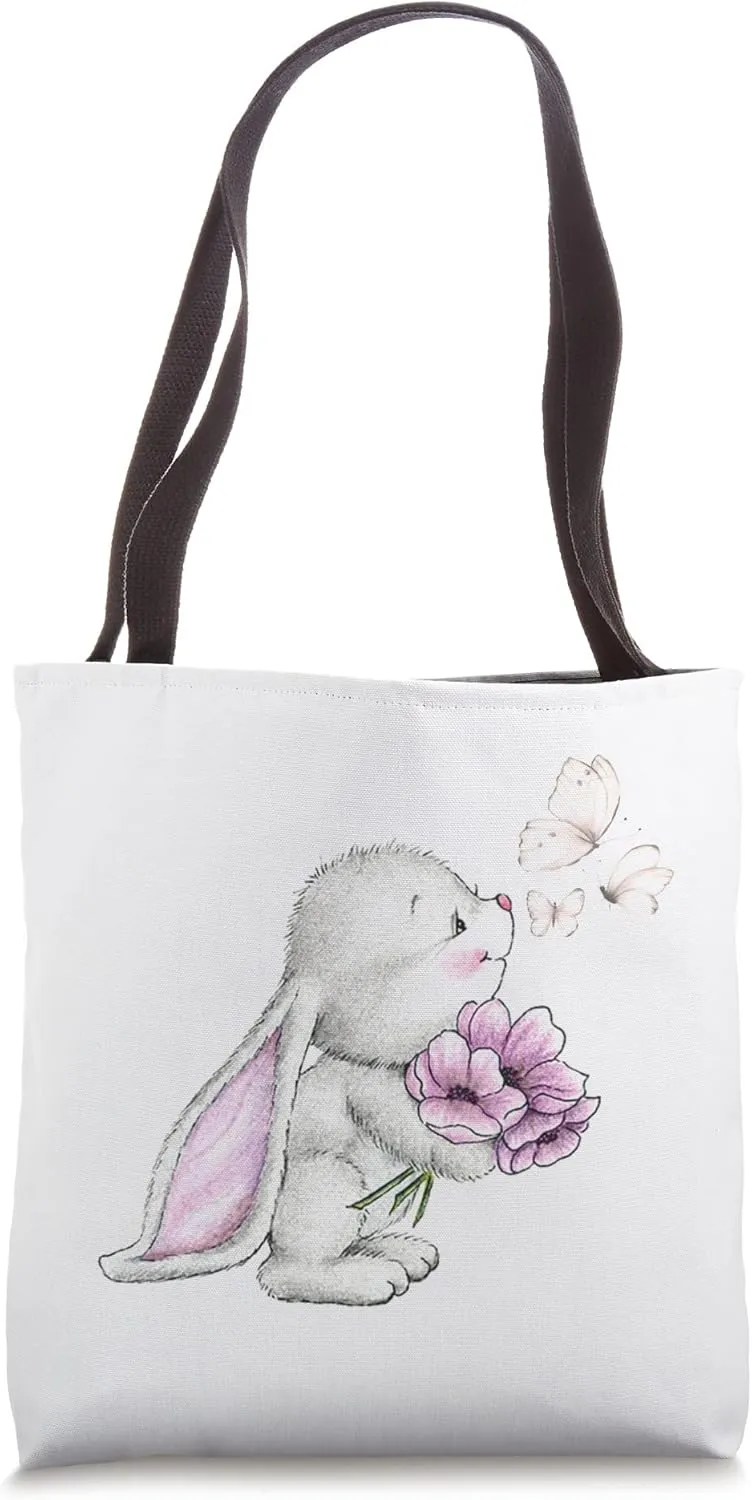 Ester bunny rabbit graphic - butterfly, flowers Tote Bag