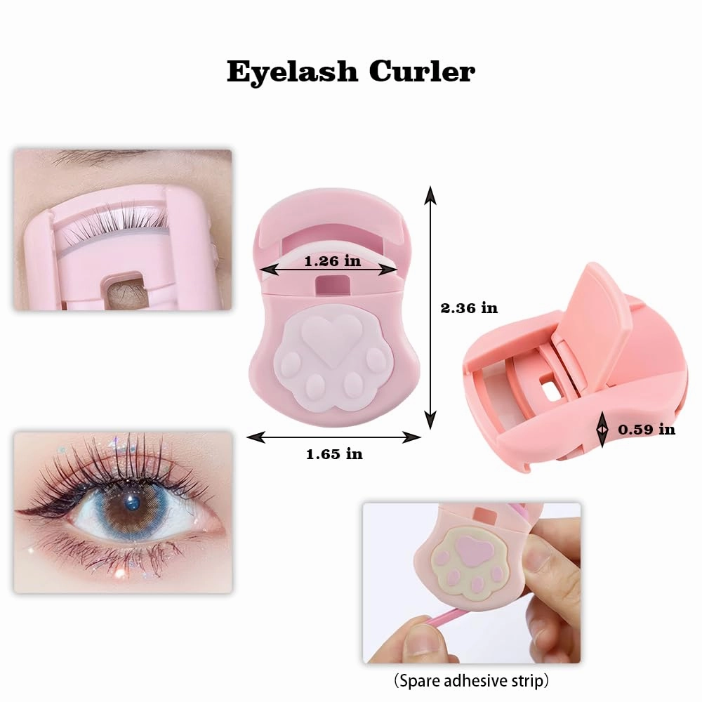 Eyelash Eyeliner Tool Set of 5 Pc,1Cute Cat Paw Eyelash Curlers Eyelashes Curling Clip False Eyelashes,2 Reusable Silicone Eyeliner Aid Mascara Shield,1Eyeshadow Brush,1Concealer Brush Sponge