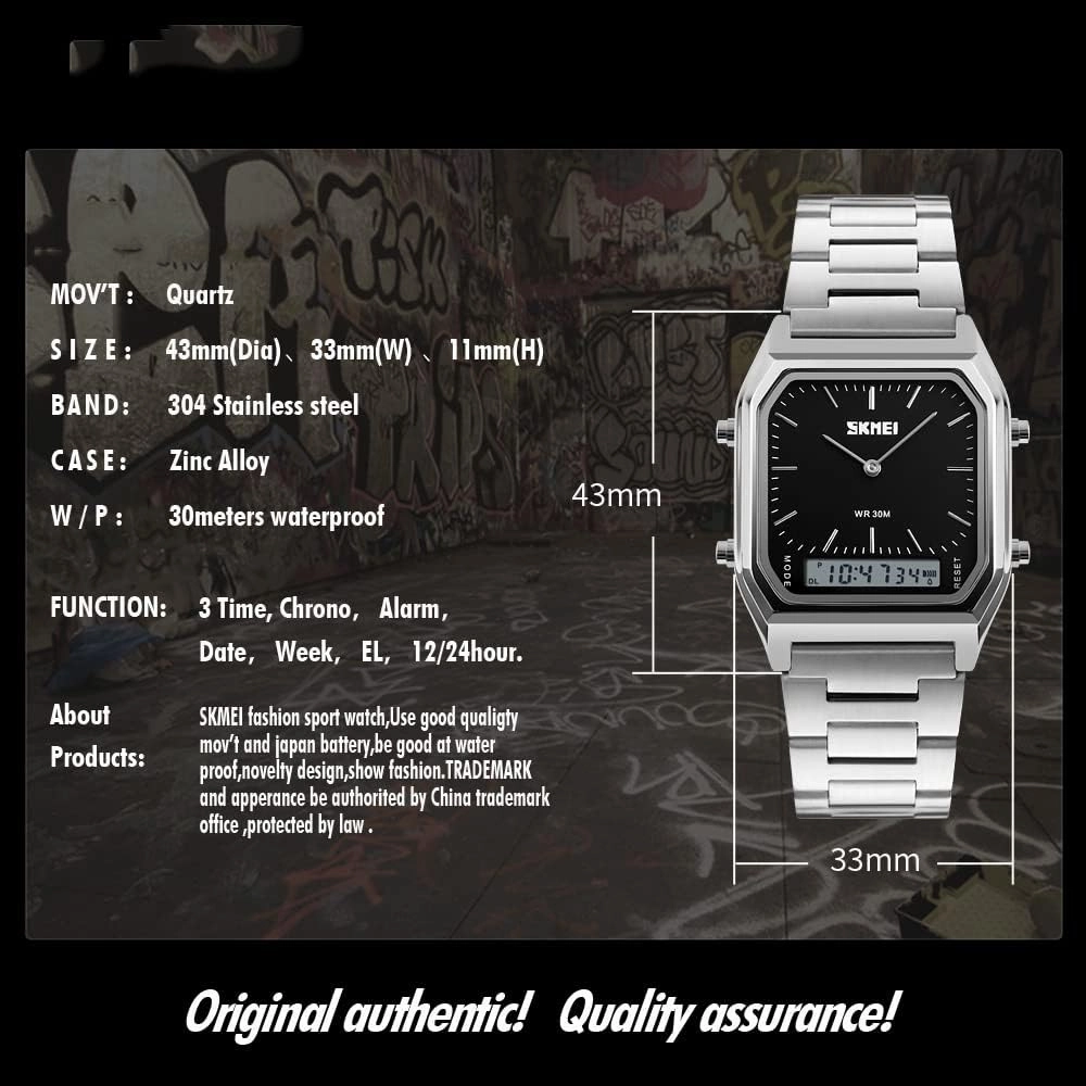 FANMIS Women's Men's Digital Electronic Square LED Sports Watch Multifunction Waterproof Daily Alarm Gold-Tone Watch