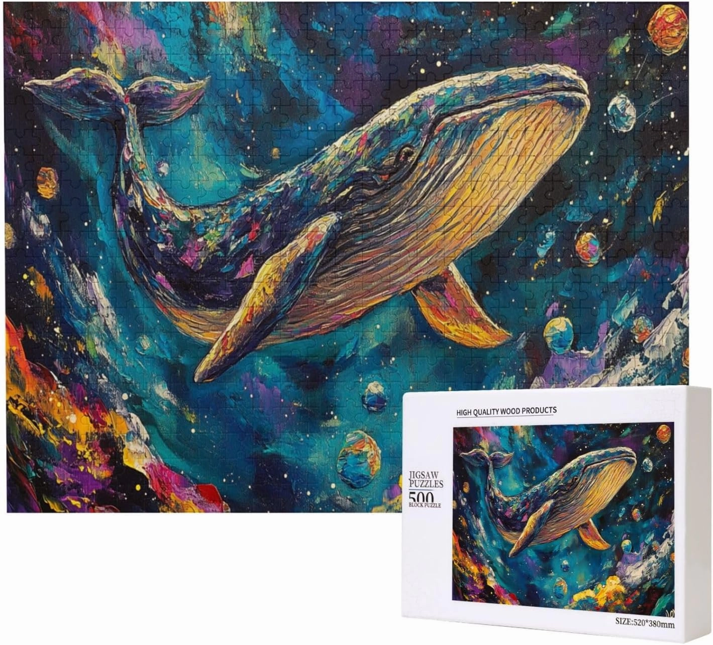 Fantasy Big Fish, 500-Piece Wooden Jigsaw Puzzles for Adults, Oil Painting Style Design, Classic Marine Life Puzzle, Creative Entertainment Game, Exercise Patience and Hands-On Ability