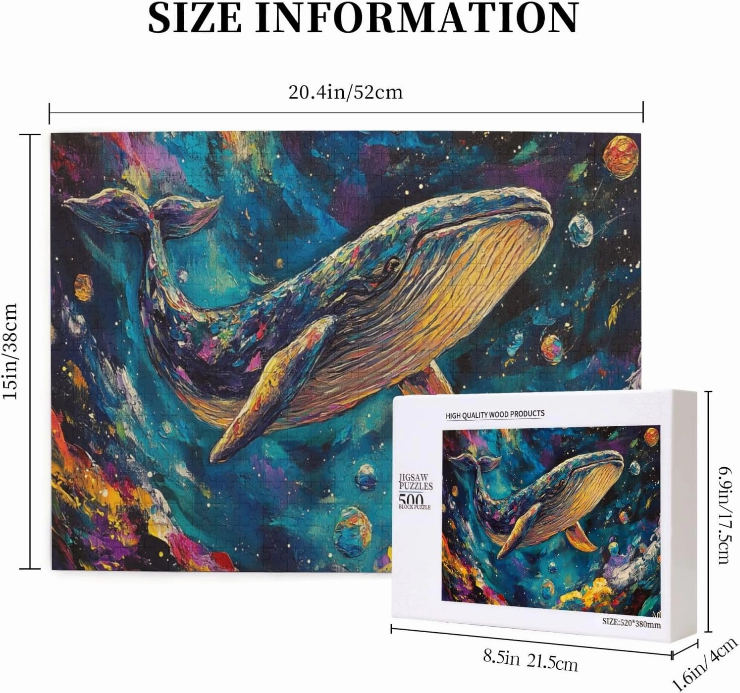 Fantasy Big Fish, 500-Piece Wooden Jigsaw Puzzles for Adults, Oil Painting Style Design, Classic Marine Life Puzzle, Creative Entertainment Game, Exercise Patience and Hands-On Ability