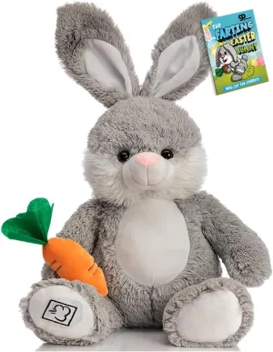Farting Bunny Rabbit Stuffed Animal Toy - Funny Easter Gifts for Kids Teens Adults Easter Basket Filler Fake Fart Sounder Button Prank