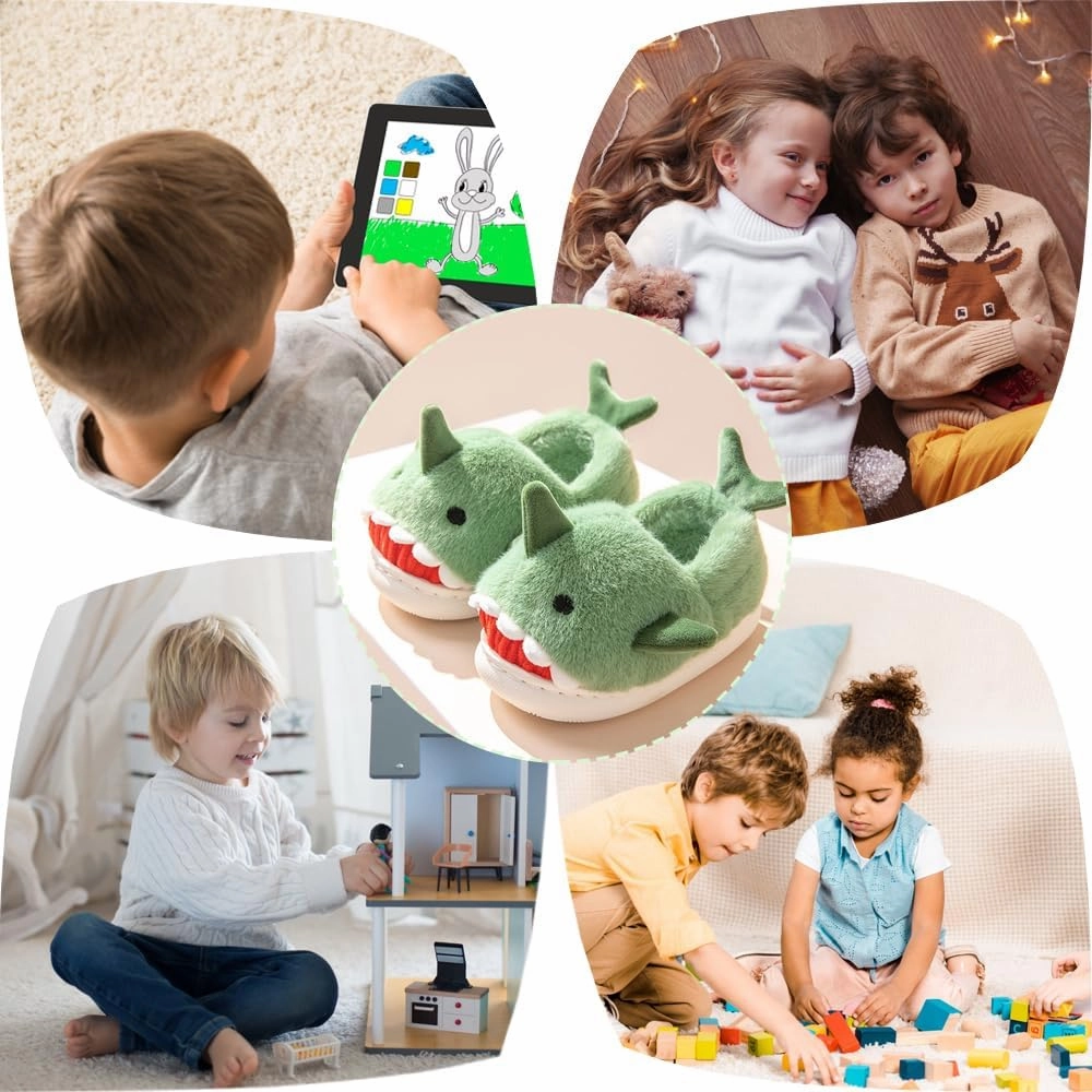 Fiedaz Boys Girls Shark Slippers for Toddler Kids - Cute Plush Warm Non-Slip Indoor Bedroom Winter Shoes