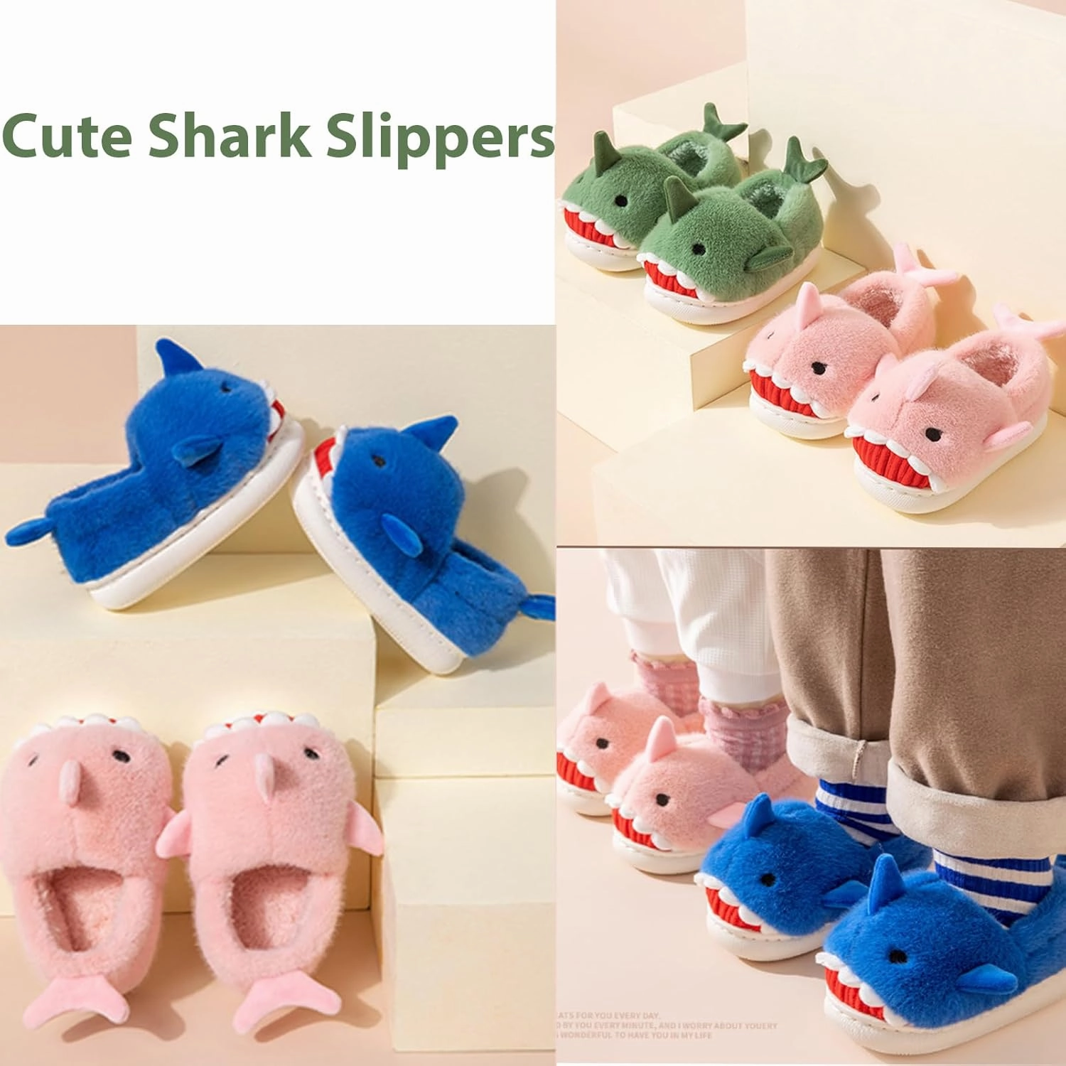 Fiedaz Boys Girls Shark Slippers for Toddler Kids - Cute Plush Warm Non-Slip Indoor Bedroom Winter Shoes