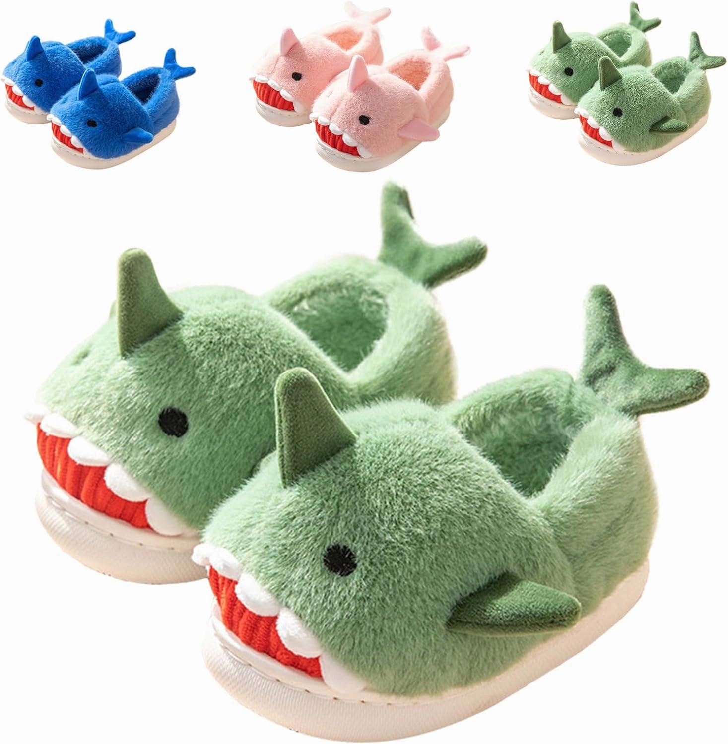 Fiedaz Boys Girls Shark Slippers for Toddler Kids - Cute Plush Warm Non-Slip Indoor Bedroom Winter Shoes