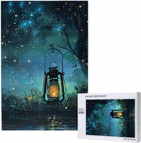 Fireflies and Lantern Print 1000 Piece Wooden Jigsaw Puzzle - Colorful Boxed Brain Teaser Gifts for Family Fun & Home Decor
