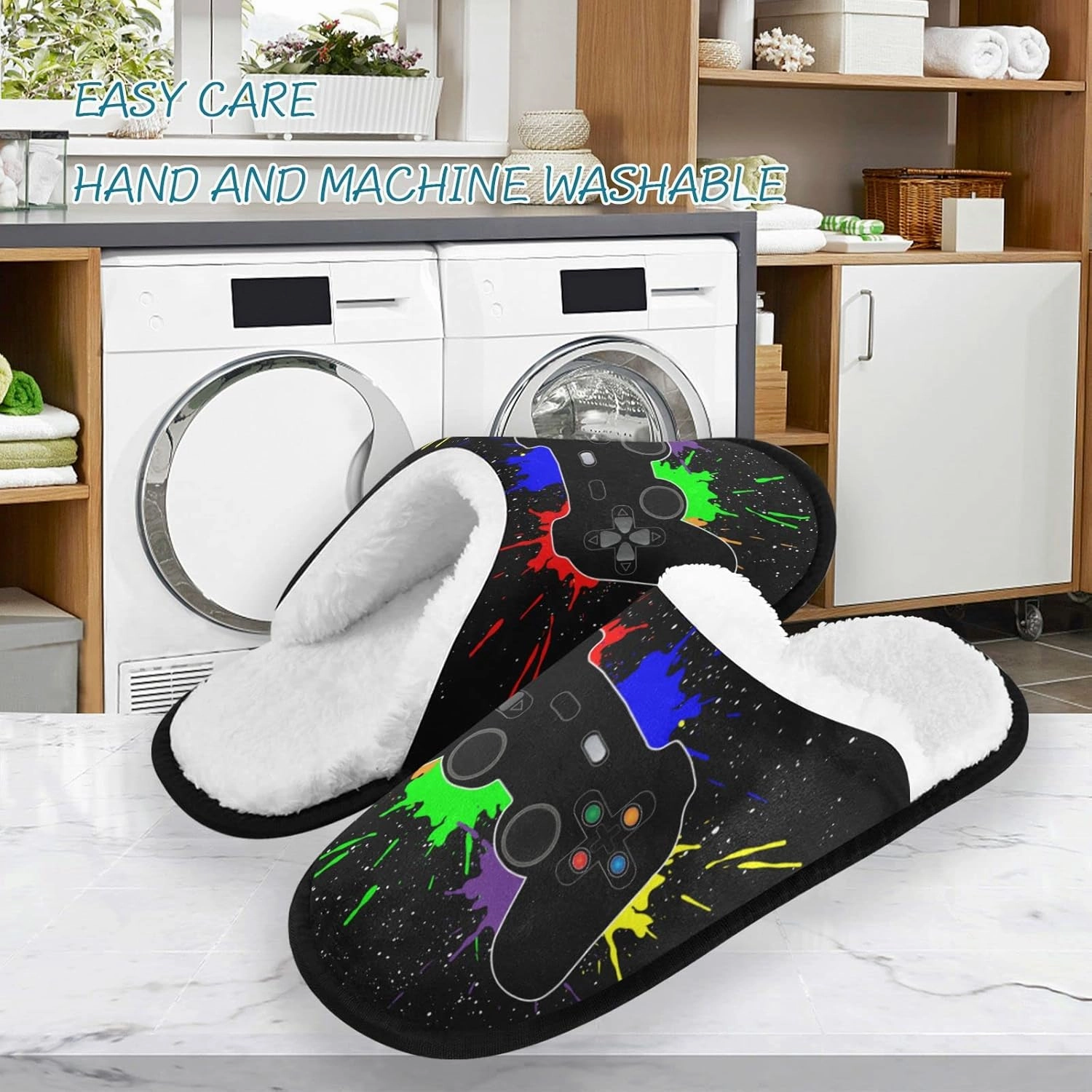 Fisyme Slippers Soft Non-Slip Indoor House Slippers Home Shoes For Bedroom Hotel Travel Spa