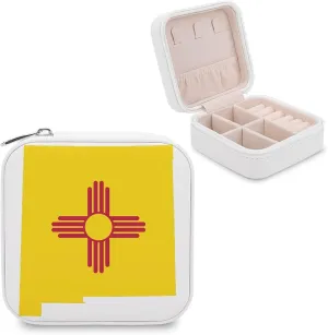 Flag Map of New Mexico Mini Jewelry Box Organizer Case Travel Earrings Rings Necklace and Small Items Holder Boxes Storage
