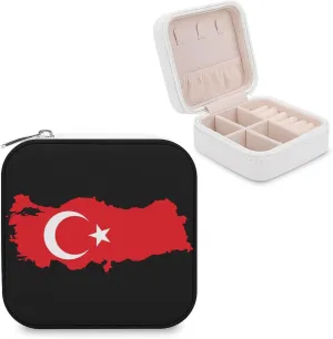Flag Map of Turkey Mini Jewelry Box Organizer Case Travel Earrings Rings Necklace and Small Items Holder Boxes Storage