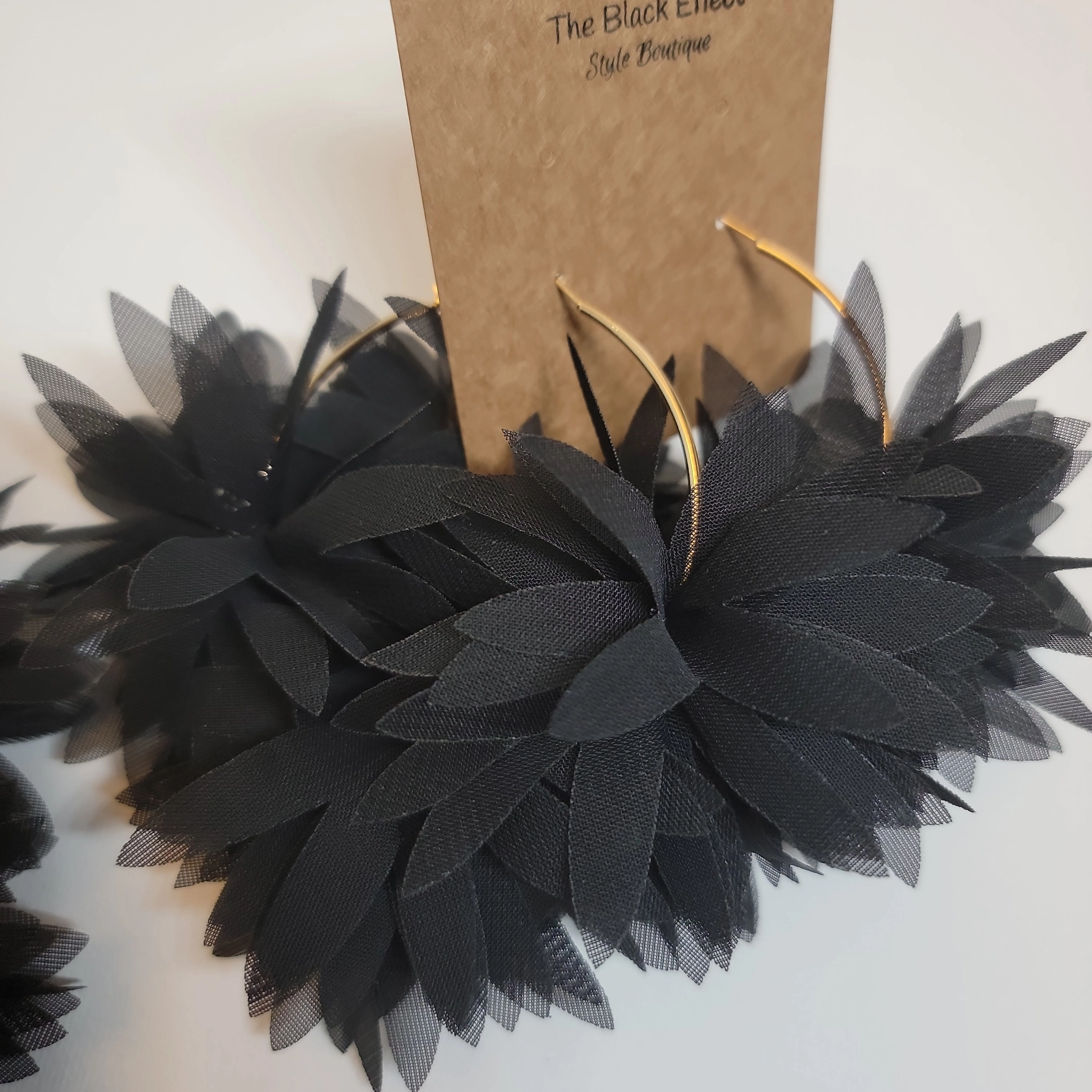 Fluffy Hoop Black Earrings