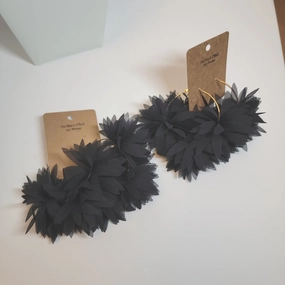 Fluffy Hoop Black Earrings