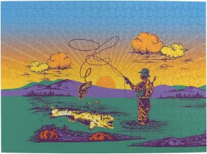 Fly Fishing Wooden Puzzle 500 Piece Puzzles for Adults, Funny Toys & Family Game Artwork Jigsaw Puzzles,Eco-Friendly Materials,Unique Gift,Challenging Brain Teaser