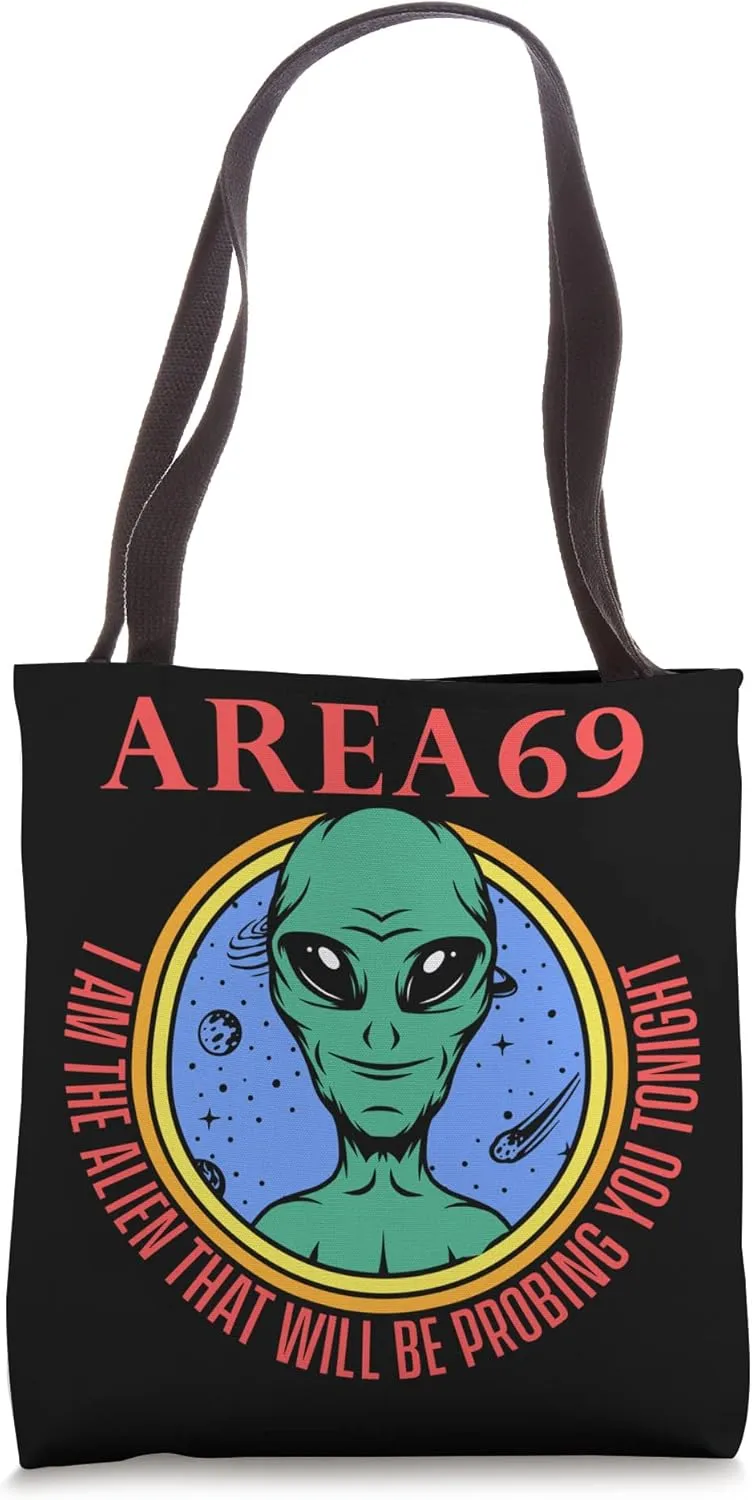 Funny Area 69 Extraterrestrial UFO Science Fiction Galaxy Tote Bag