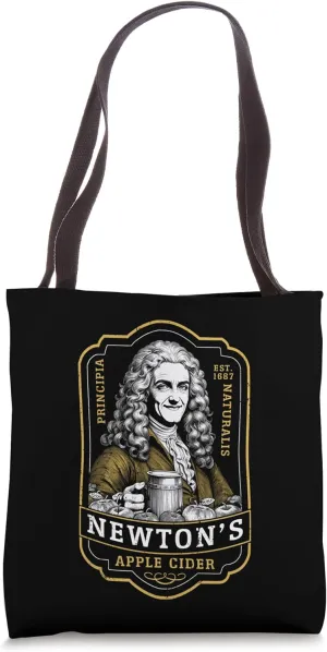Funny Physics Isaac Newton Apple Cider Vintage Label Science Tote Bag