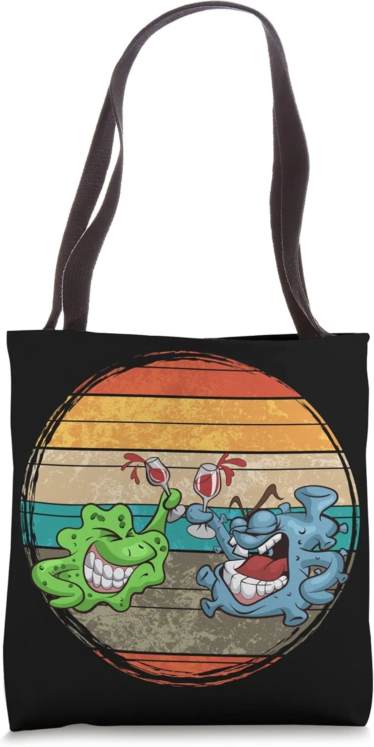 Funny Wine Drunk Biologist Microbiology Retro Bacteria Tote Bag