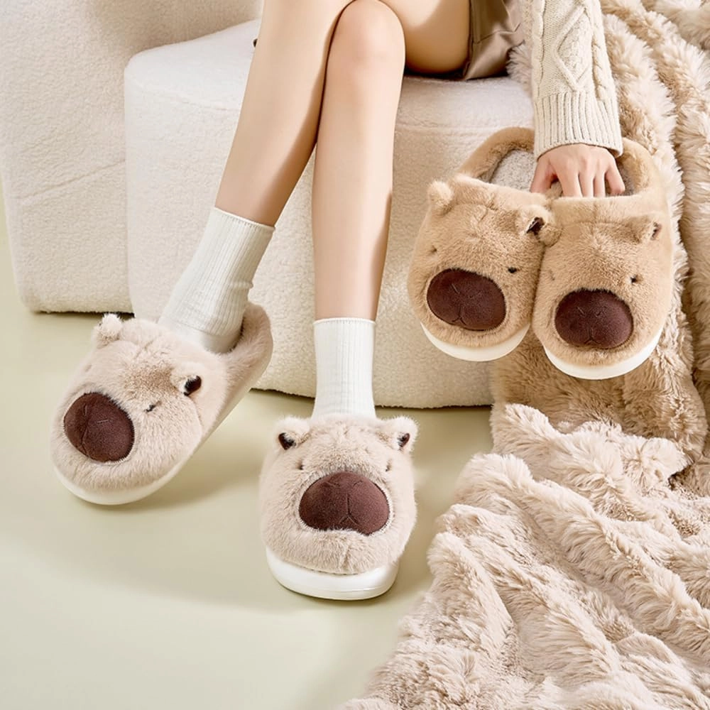 Funny Animal Slippers for Women Girl Capybara Cute Plush Cozy Warm Slippers Cozy Fluffy Fuzzy Indoor Bedroom
