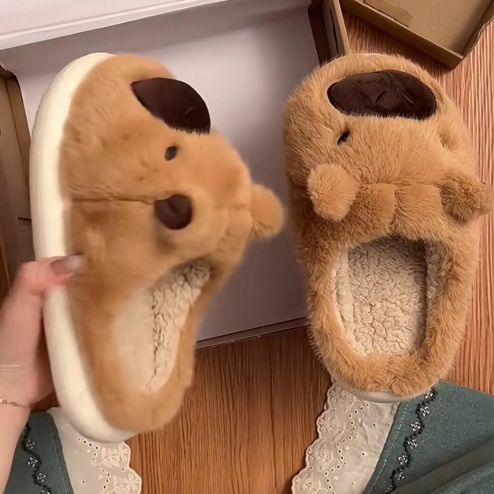 Funny Animal Slippers for Women Girl Capybara Cute Plush Cozy Warm Slippers Cozy Fluffy Fuzzy Indoor Bedroom